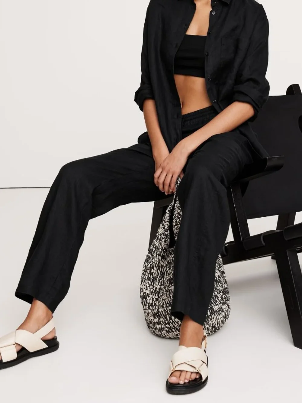 NWT! Banana Republic Women Black Euro Linen Relaxed Pull-On Ankle Pants L